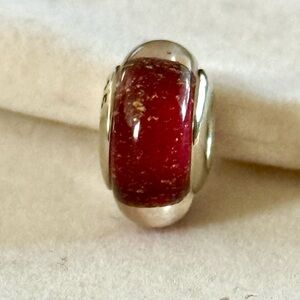 Elegant Red and gold accent Murano Charm fit Pandora bracelets